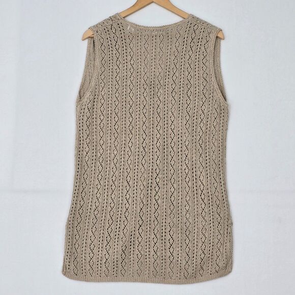 Valerie Stevens Women’s M Beige Linen Cotton Sleeveless Longline Cardigan Vest - Picture 6 of 14